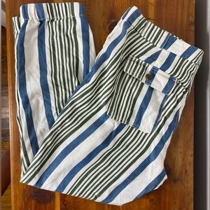 LOFT Size 10 Blue White Striped Jogger Elastic Ankle Pants Lyocell Relaxed Fit